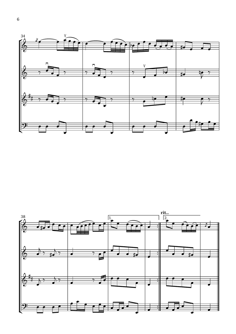 Badinerie by J. S. Bach (For Two Violins, Clarinet and Bassoon) Small Ensemble scores gallery preview page 6