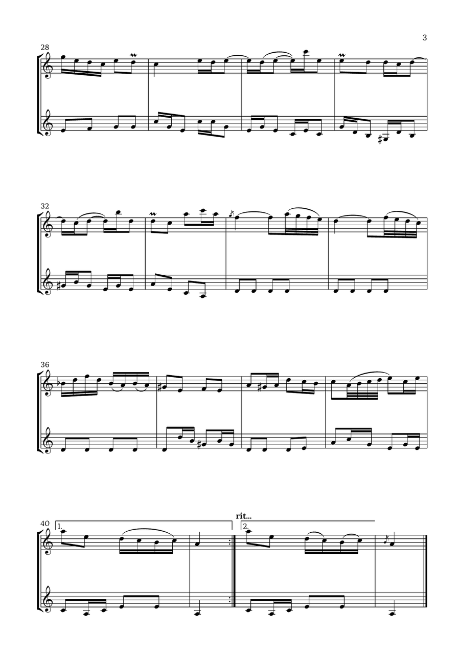 Badinerie by J. S. Bach (For Soprano Saxophone and Bass Clarinet) Woodwind Duet scores gallery preview page 3