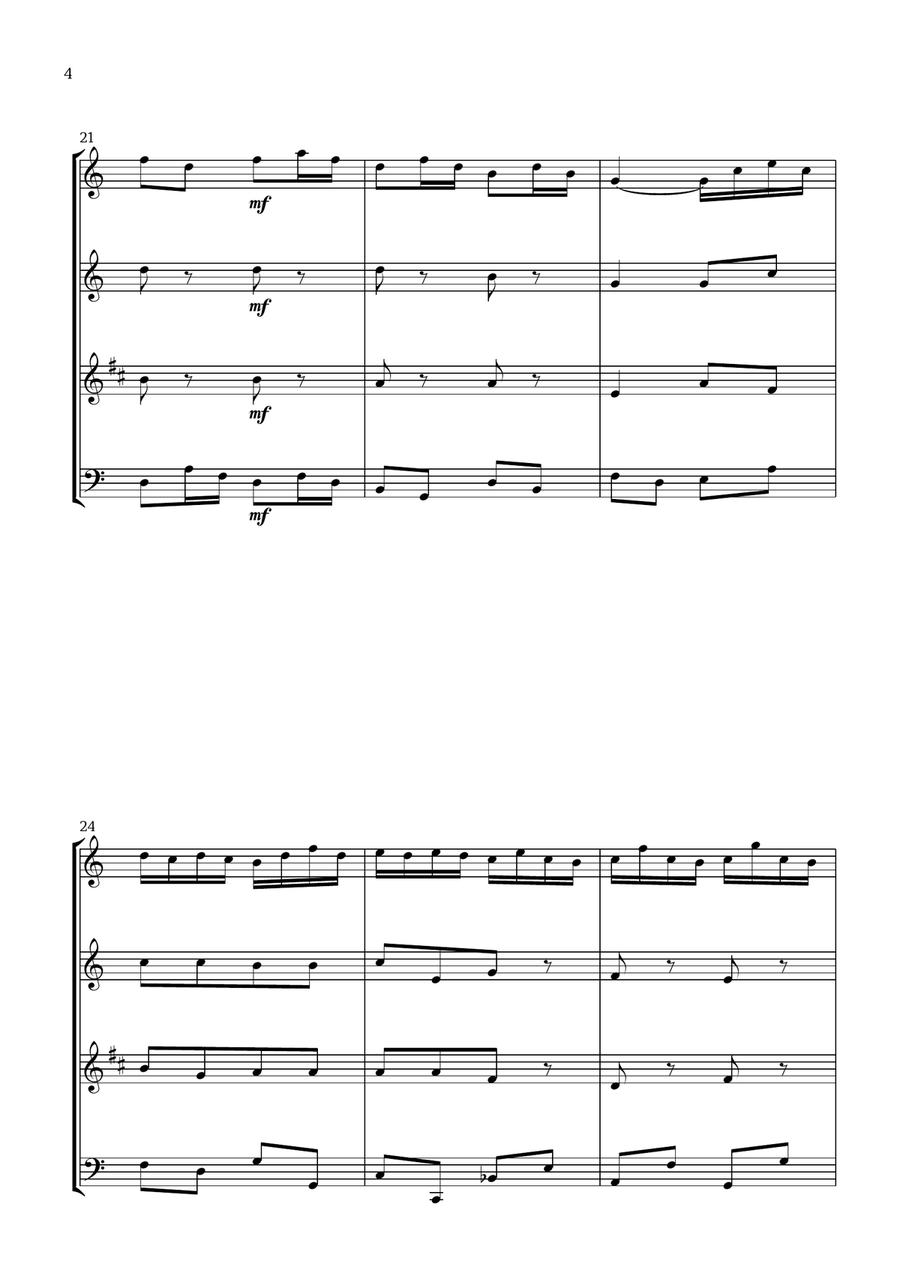 Badinerie by J. S. Bach (For Flute, Oboe, Clarinet and Cello) Small Ensemble scores gallery preview page 4