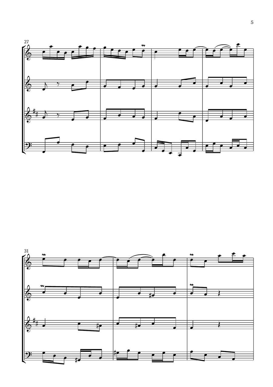 Badinerie by J. S. Bach (For Flute, Oboe, Clarinet and Cello) Small Ensemble scores gallery preview page 5