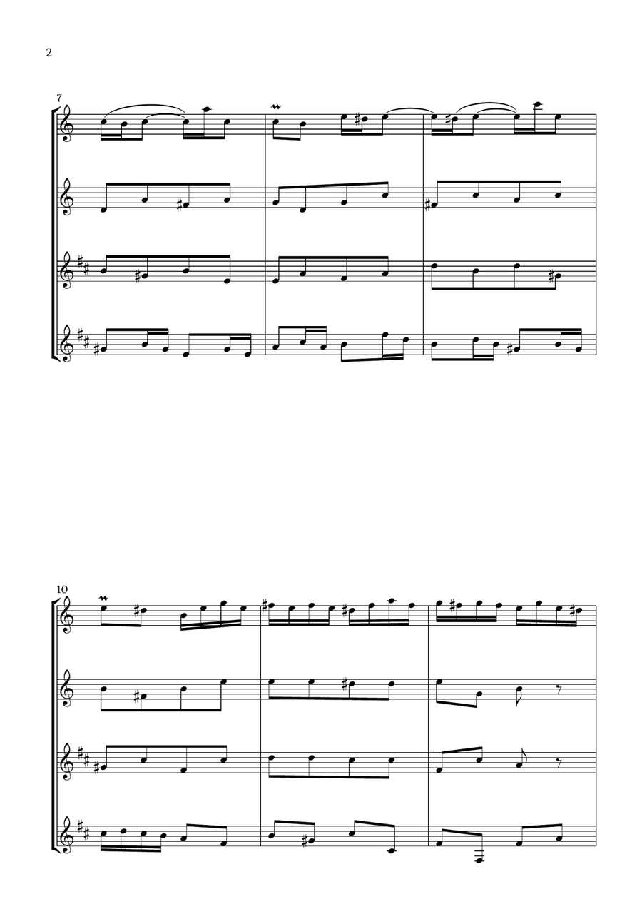 Badinerie by J. S. Bach (For Flute, Oboe, Clarinet and Bass Clarinet) Woodwind Quartet scores gallery preview page 2