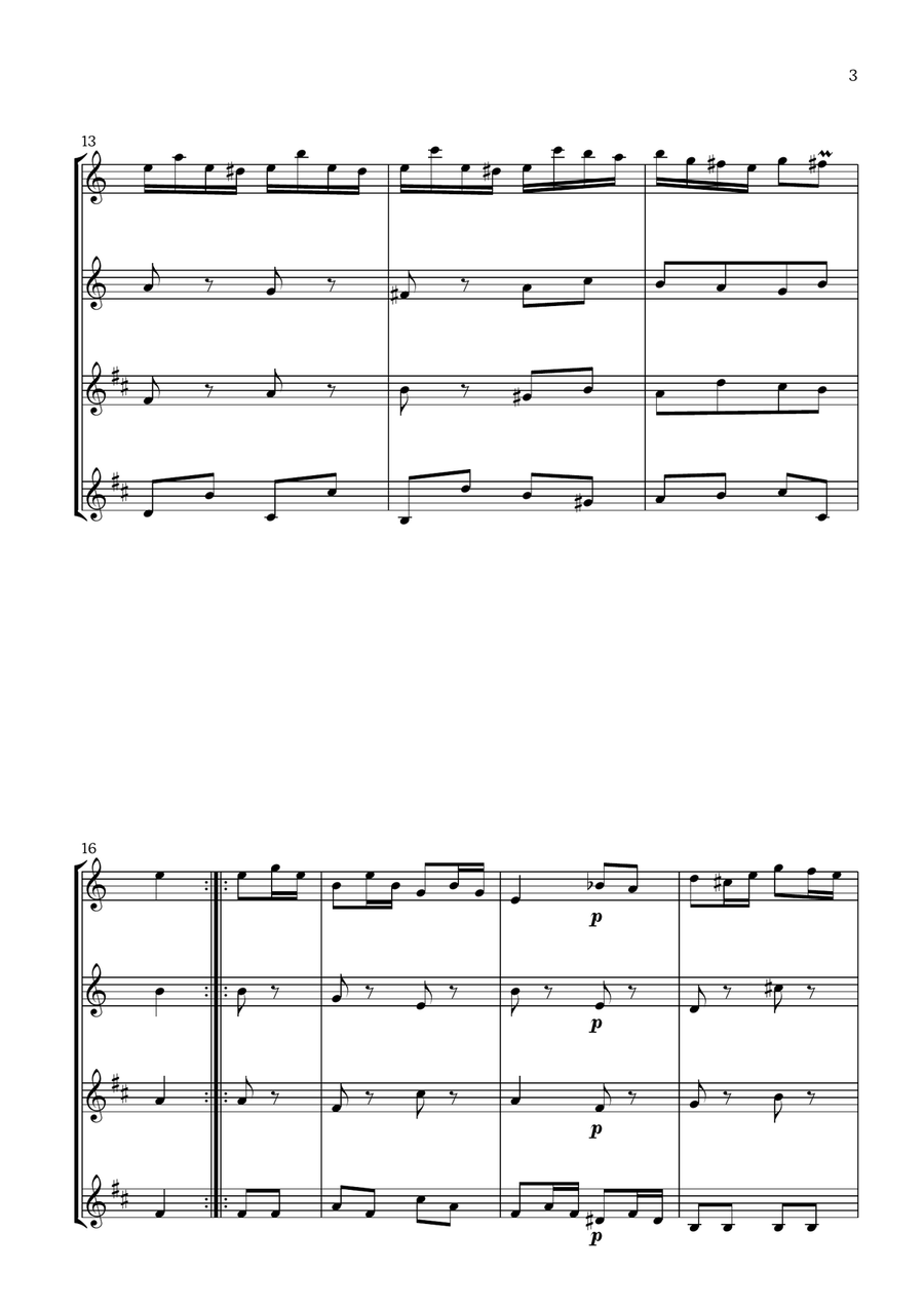 Badinerie by J. S. Bach (For Flute, Oboe, Clarinet and Bass Clarinet) Woodwind Quartet scores gallery preview page 3