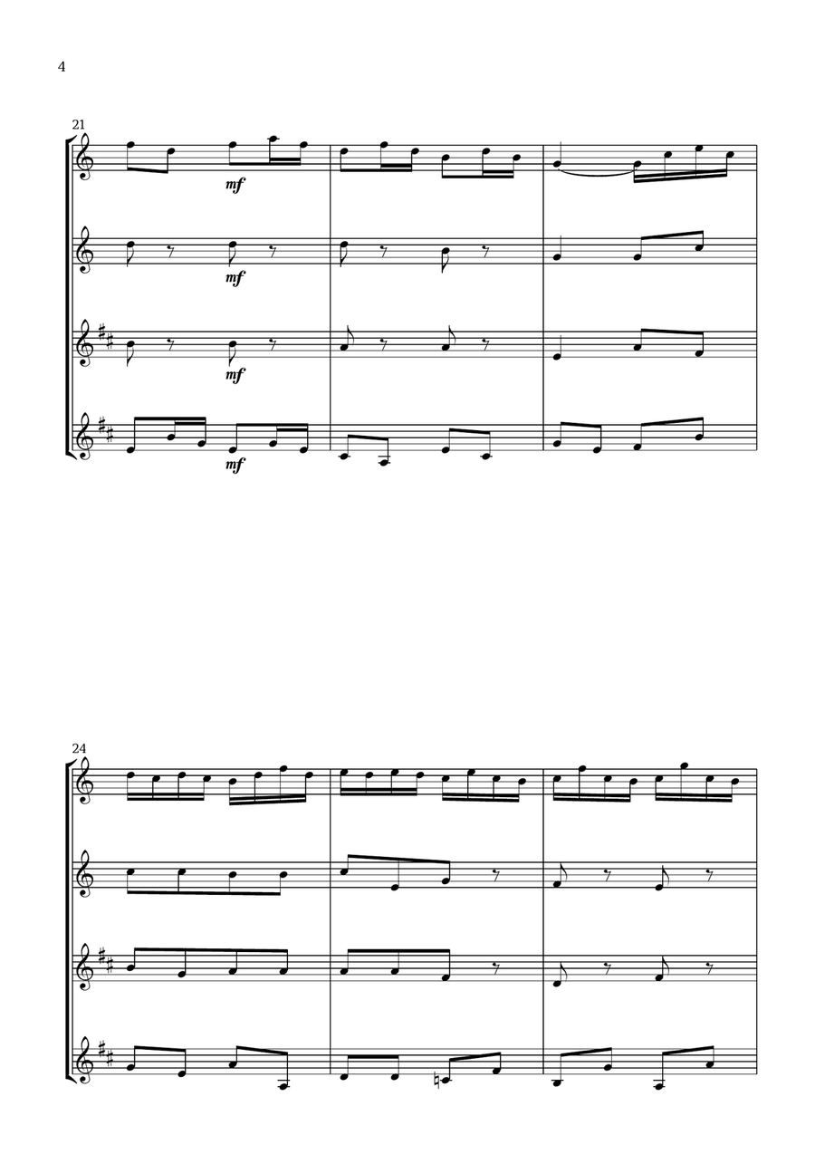 Badinerie by J. S. Bach (For Flute, Oboe, Clarinet and Bass Clarinet) Woodwind Quartet scores gallery preview page 4
