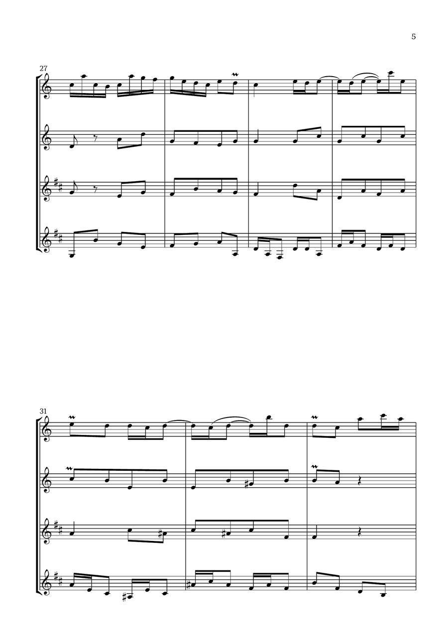 Badinerie by J. S. Bach (For Flute, Oboe, Clarinet and Bass Clarinet) Woodwind Quartet scores gallery preview page 5