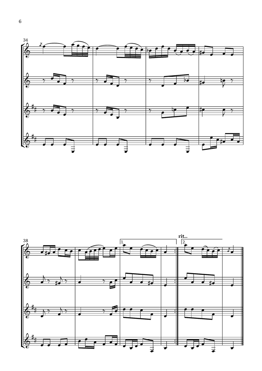 Badinerie by J. S. Bach (For Flute, Oboe, Clarinet and Bass Clarinet) Woodwind Quartet scores gallery preview page 6