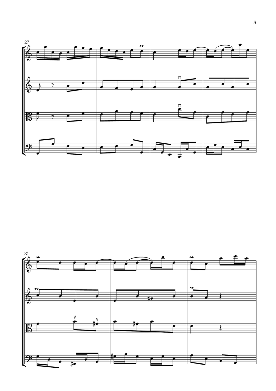 Badinerie by J. S. Bach (For Flute, Violin, Viola and Cello) Small Ensemble scores gallery preview page 5