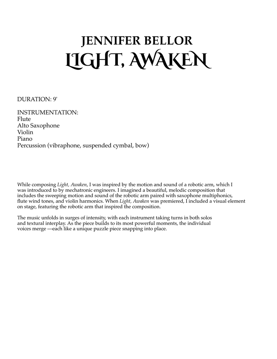 Light, Awaken - flute, alto sax, violin, piano, percussion Small Ensemble scores gallery preview page 3