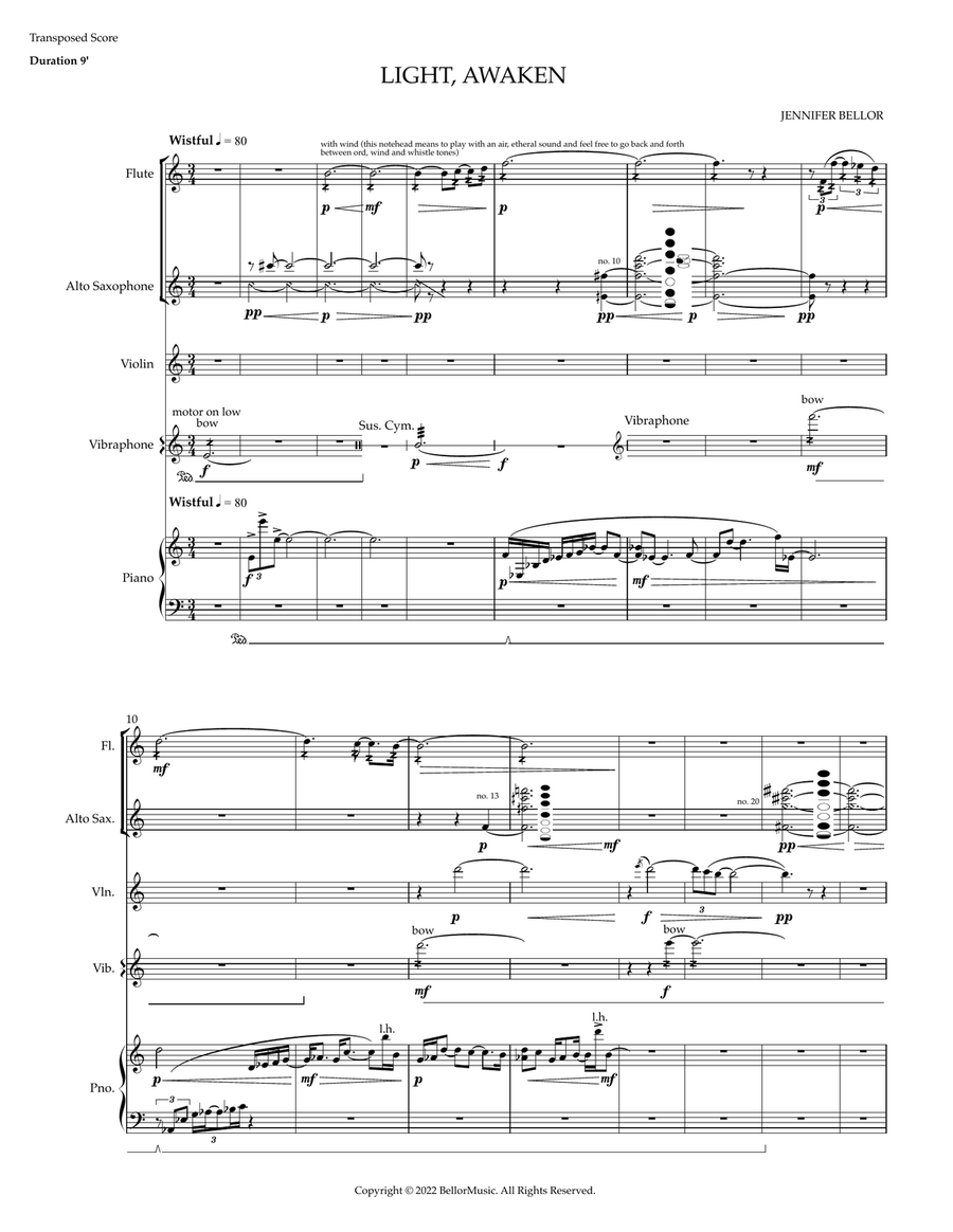 Light, Awaken - flute, alto sax, violin, piano, percussion Small Ensemble scores gallery preview page 4