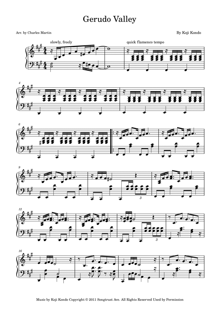 Gerudo Valley Piano Solo scores gallery preview page 1