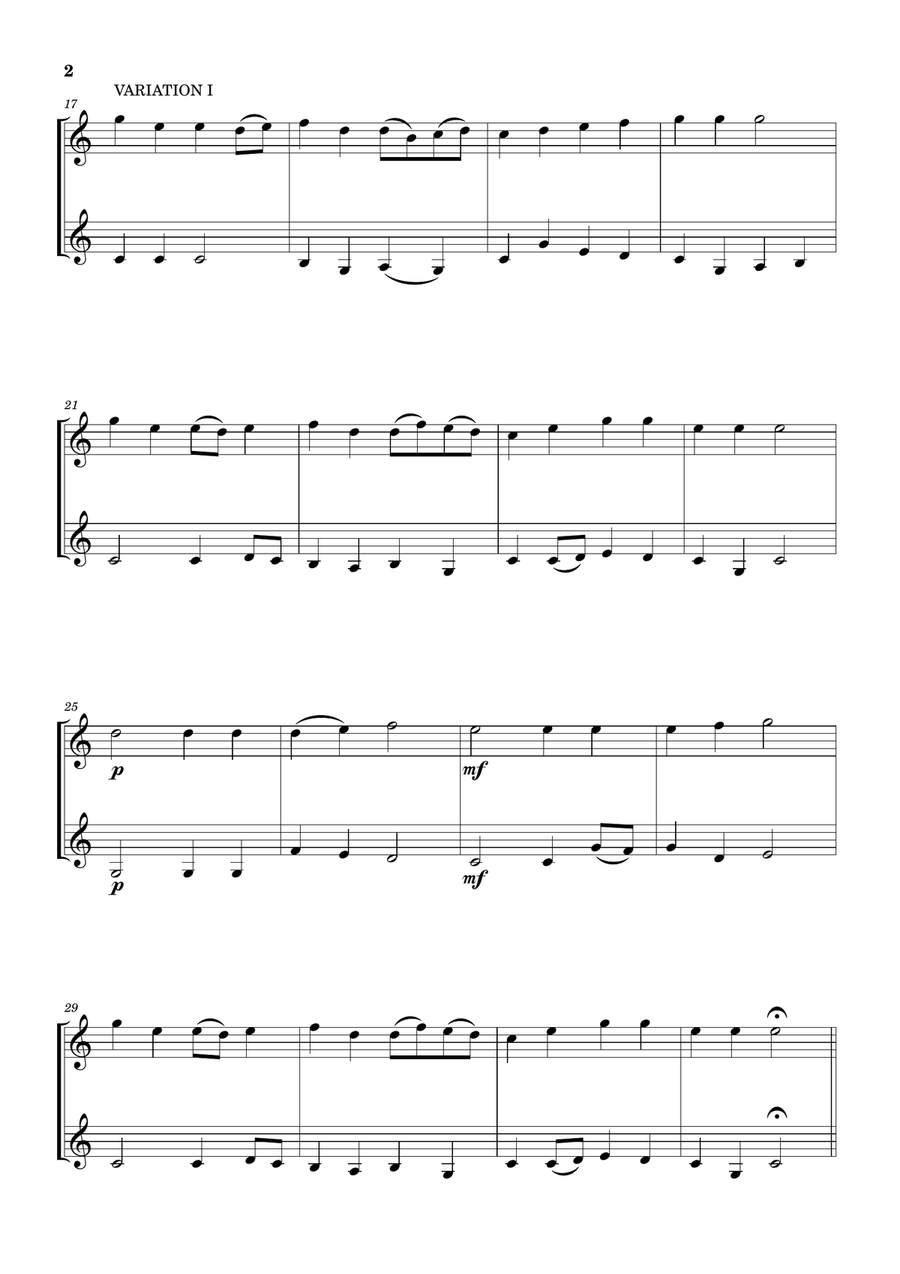 Lightly Row (Theme with 3 Easy Variations) - For Clarinet Duet Clarinet Duet scores gallery preview page 2