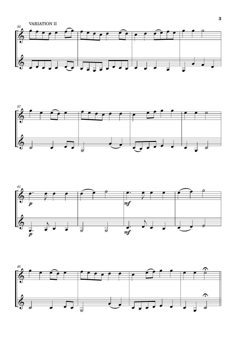 Lightly Row (Theme with 3 Easy Variations) - For Clarinet Duet Clarinet Duet scores gallery preview page 3