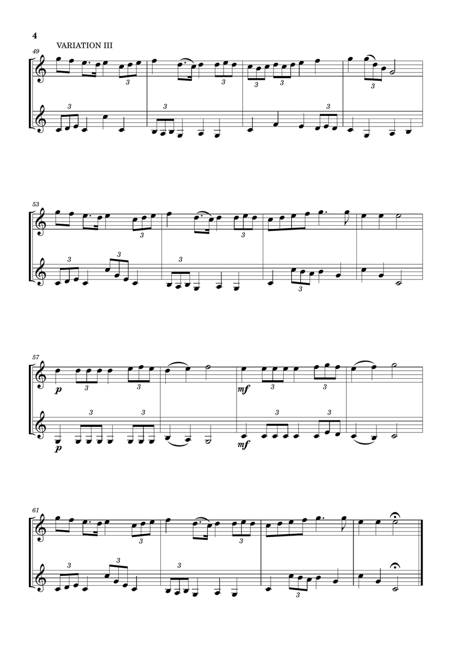 Lightly Row (Theme with 3 Easy Variations) - For Clarinet Duet Clarinet Duet scores gallery preview page 4