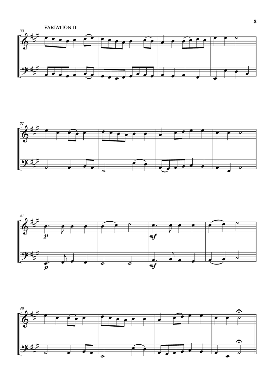 Lightly Row (Theme with 3 Easy Variations) - For Flute and Bassoon Chamber Music scores gallery preview page 3