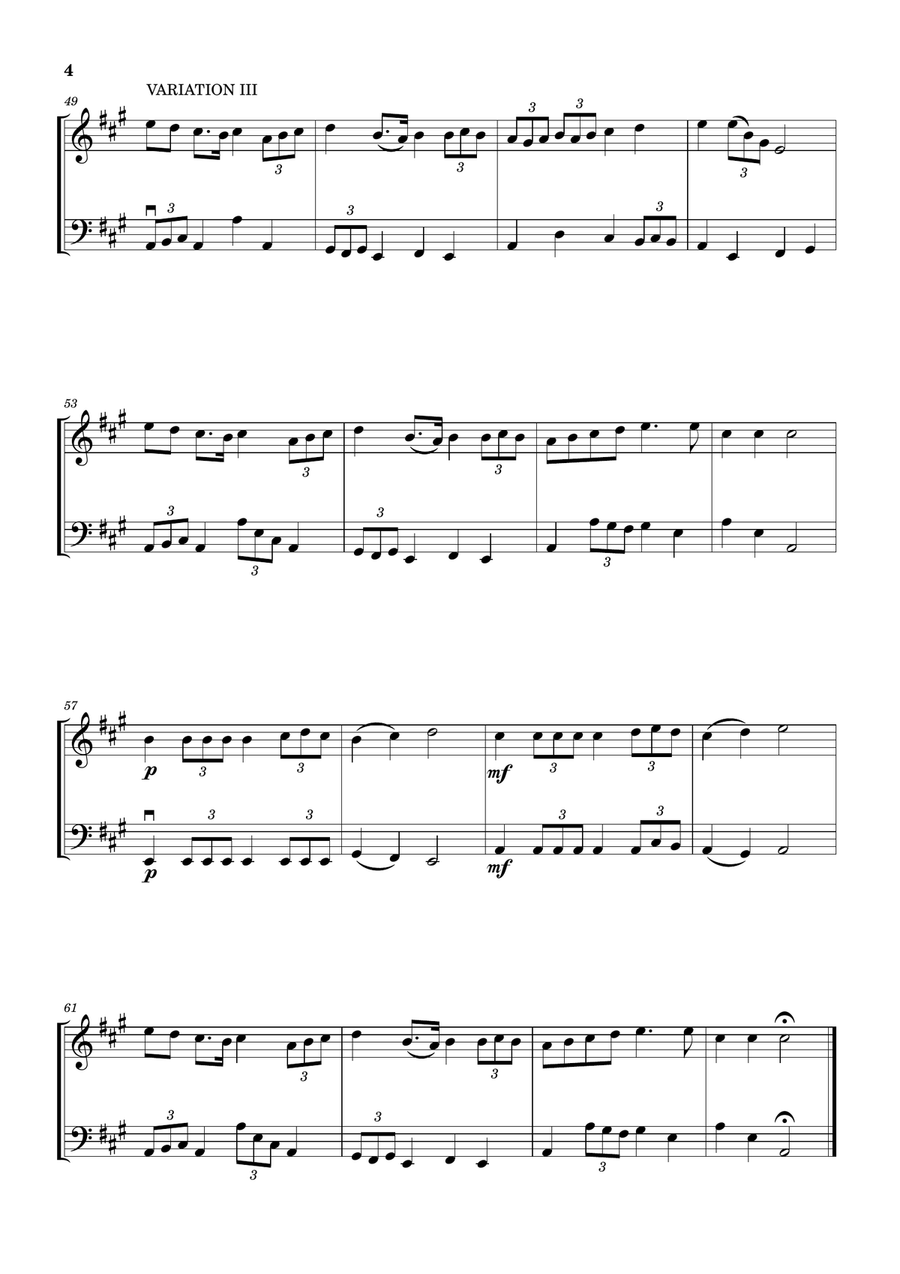 Lightly Row (Theme with 3 Easy Variations) - For Flute and Cello Chamber Music scores gallery preview page 4