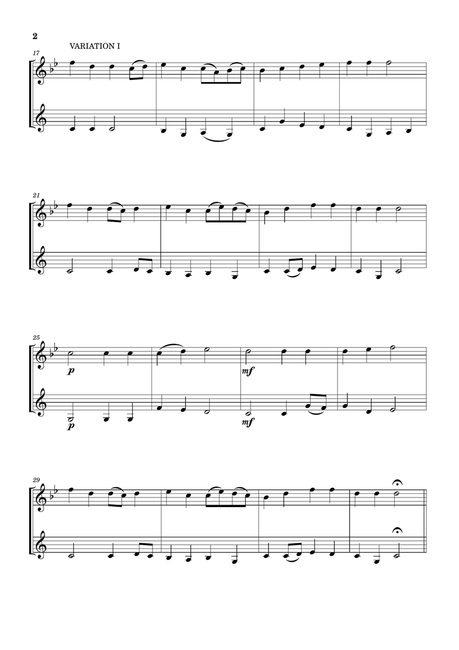 Lightly Row (Theme with 3 Easy Variations) - For Oboe and Bass Clarinet Woodwind Duet scores gallery preview page 2