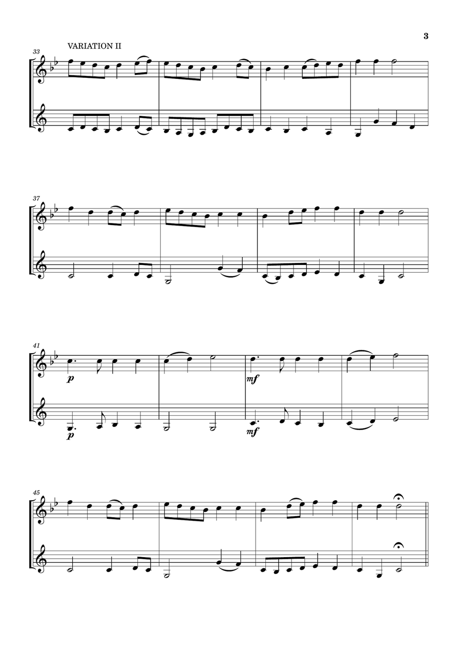 Lightly Row (Theme with 3 Easy Variations) - For Oboe and Bass Clarinet Woodwind Duet scores gallery preview page 3