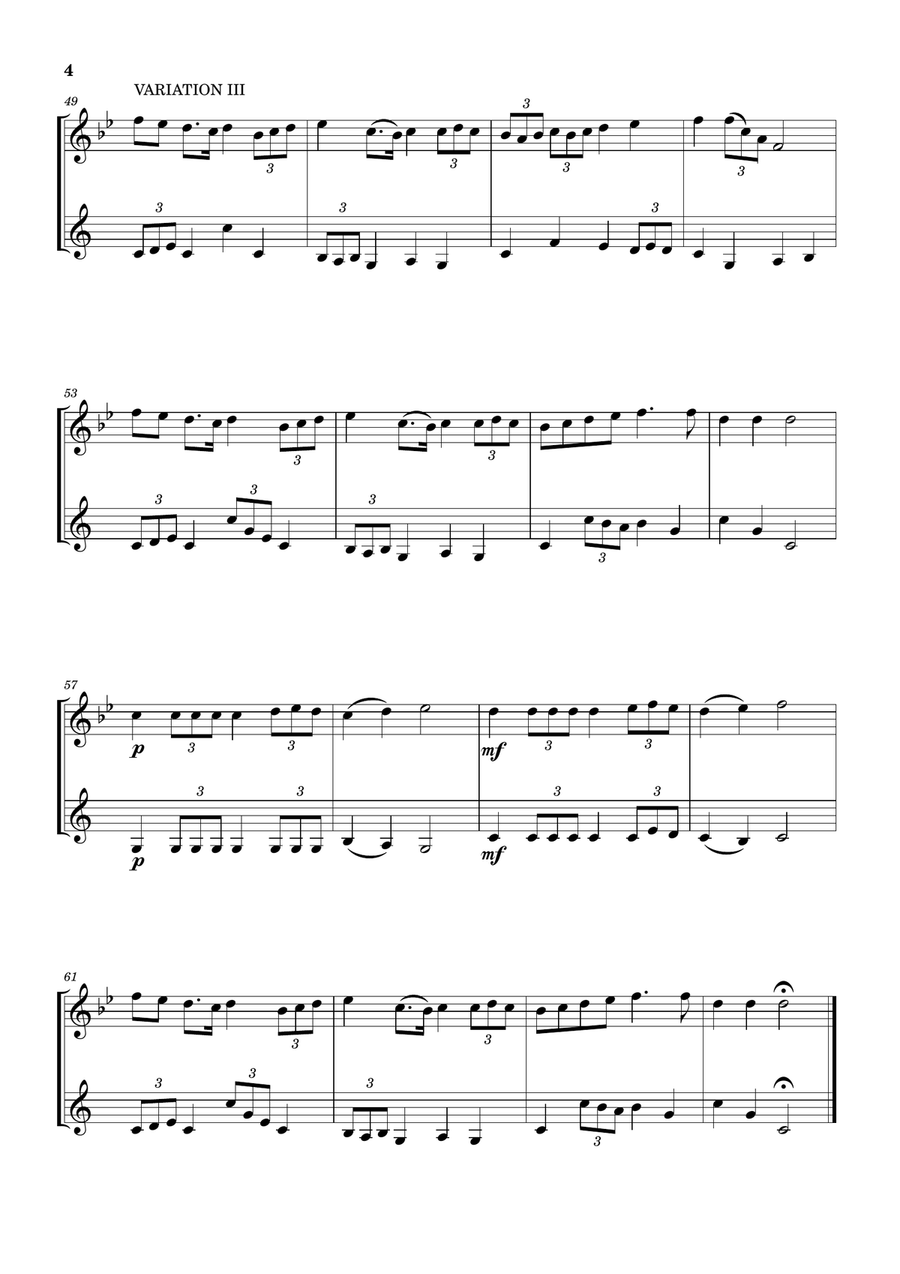 Lightly Row (Theme with 3 Easy Variations) - For Oboe and Bass Clarinet Woodwind Duet scores gallery preview page 4