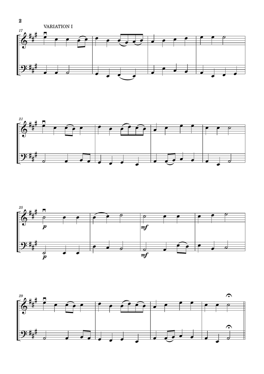 Lightly Row (Theme with 3 Easy Variations) - For Violin and Bassoon Chamber Music scores gallery preview page 2