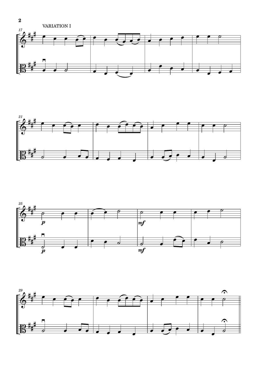 Lightly Row (Theme with 3 Easy Variations) - For Oboe and Viola Chamber Music scores gallery preview page 2