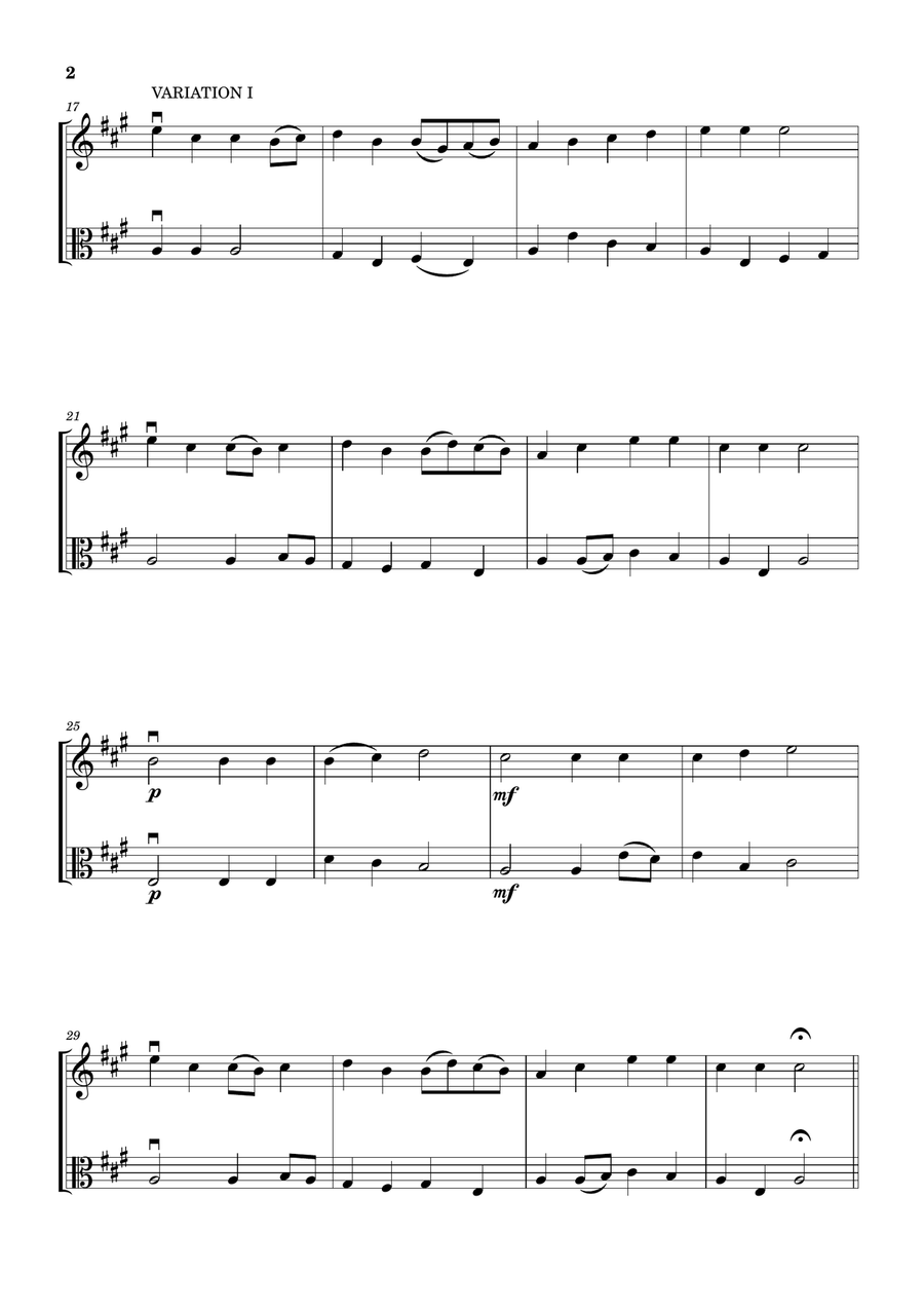Lightly Row (Theme with 3 Easy Variations) - For Violin and Viola String Duet scores gallery preview page 2
