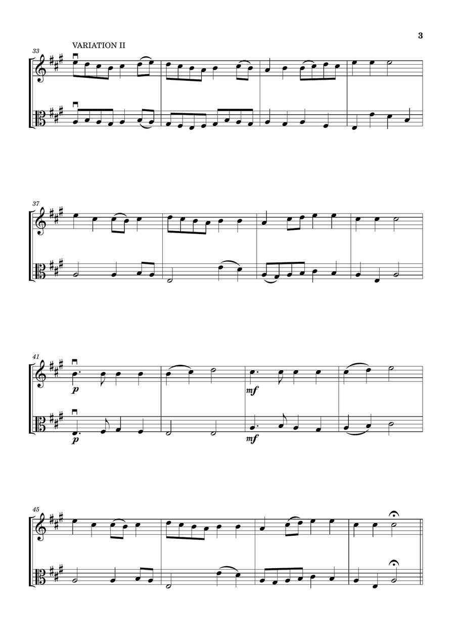 Lightly Row (Theme with 3 Easy Variations) - For Violin and Viola String Duet scores gallery preview page 3