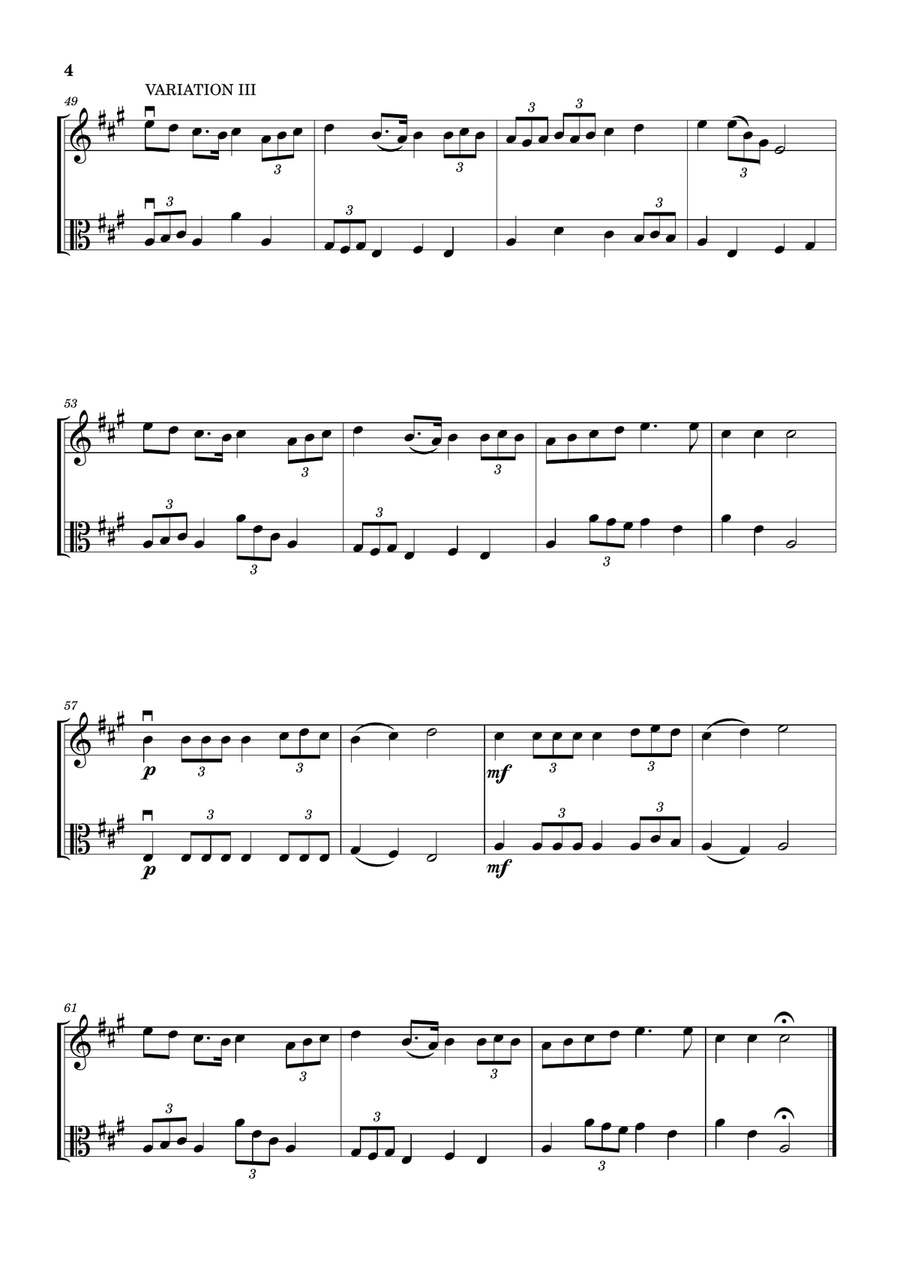 Lightly Row (Theme with 3 Easy Variations) - For Violin and Viola String Duet scores gallery preview page 4