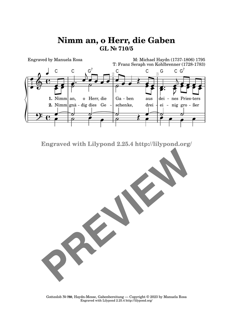Nimm an, o Herr, die Gaben (Gotteslob 710, Haydnmesse, Gabenbereitung) Piano Solo scores gallery preview page 2