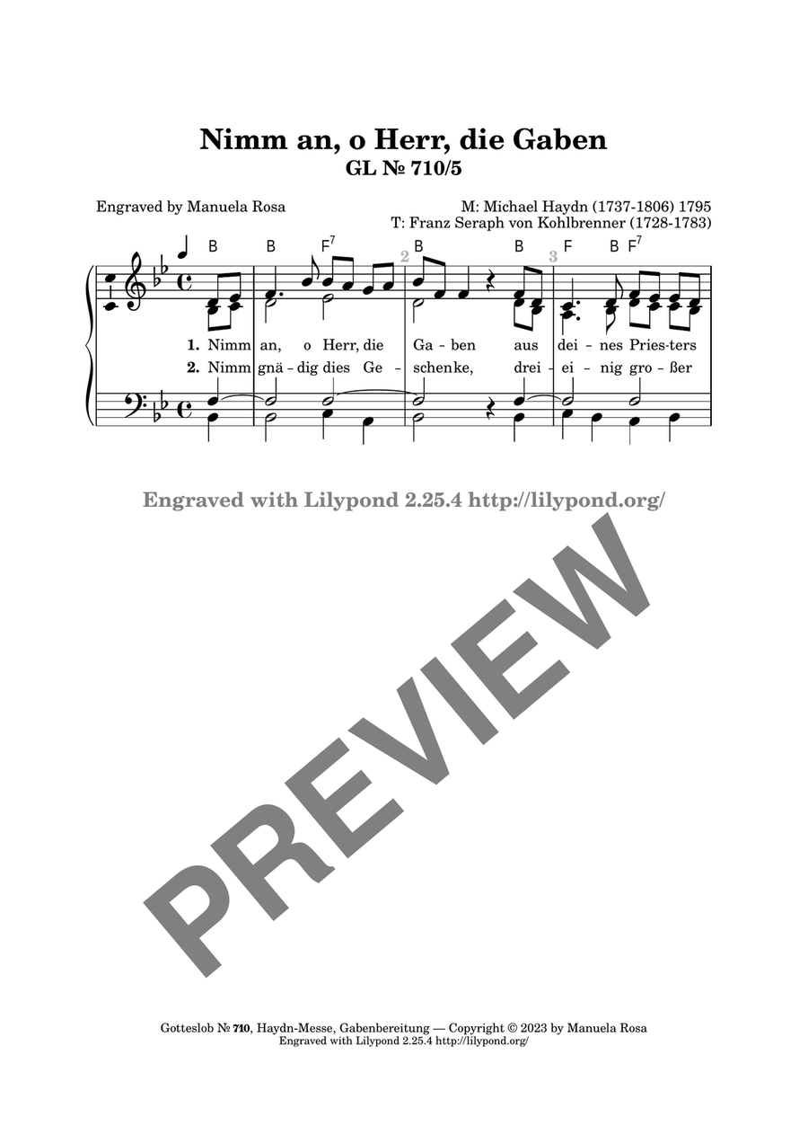 Nimm an, o Herr, die Gaben (Gotteslob 710, Haydnmesse, Gabenbereitung) Piano Solo scores gallery preview page 3