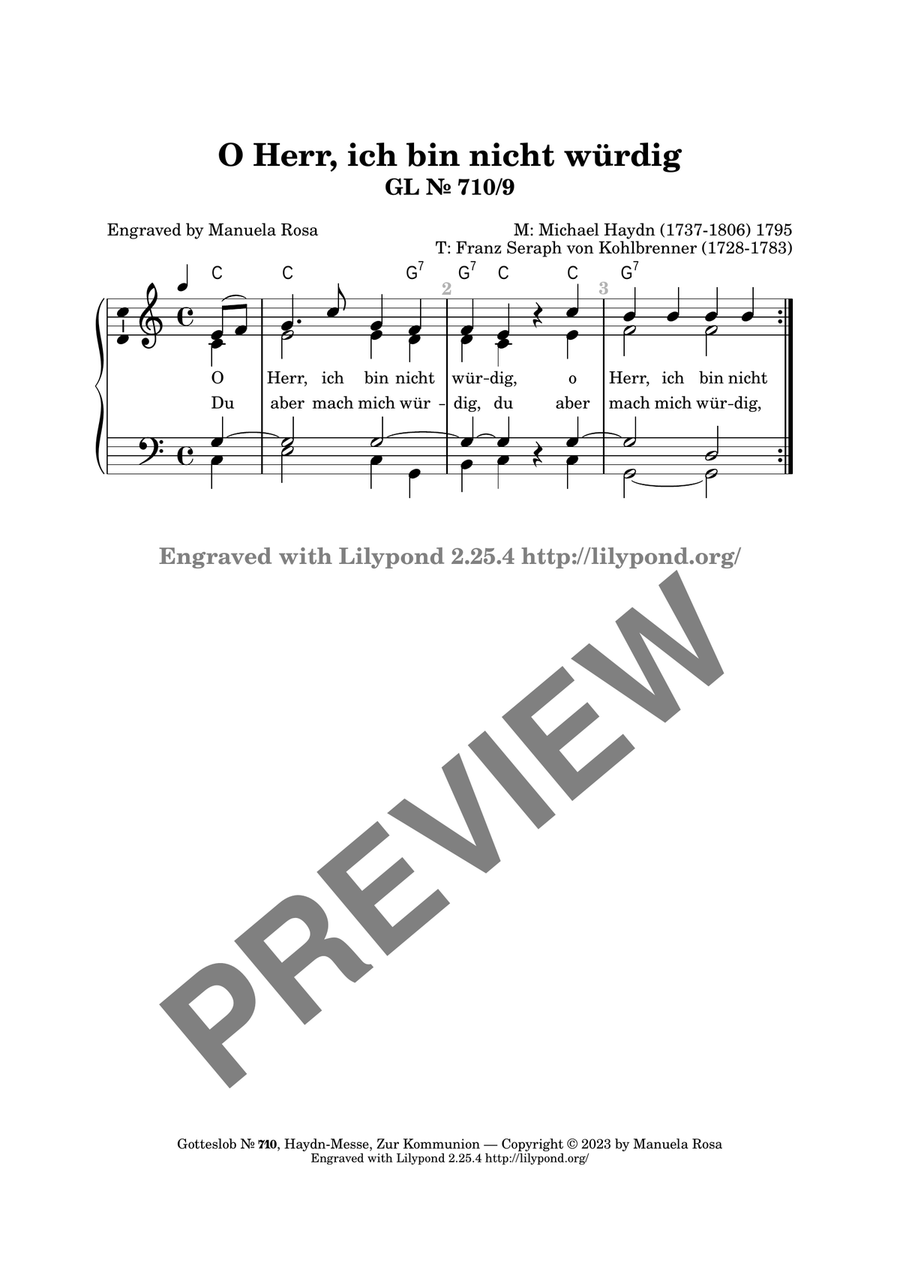 O Herr, ich bin nicht würdig (Gotteslob 710, Haydnmesse, Zur Kommunion) Piano Solo scores gallery preview page 2