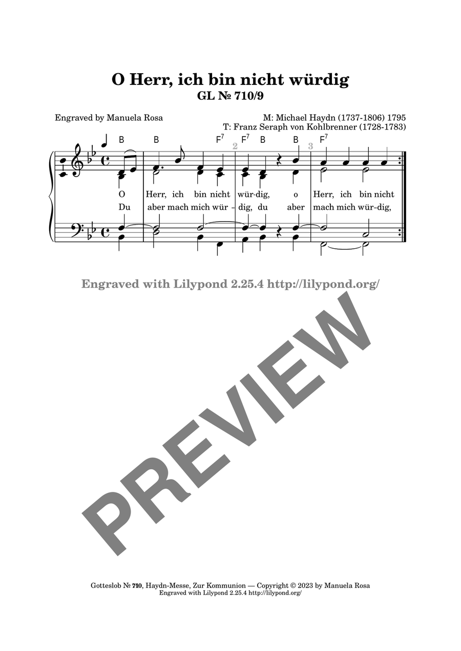 O Herr, ich bin nicht würdig (Gotteslob 710, Haydnmesse, Zur Kommunion) Piano Solo scores gallery preview page 3