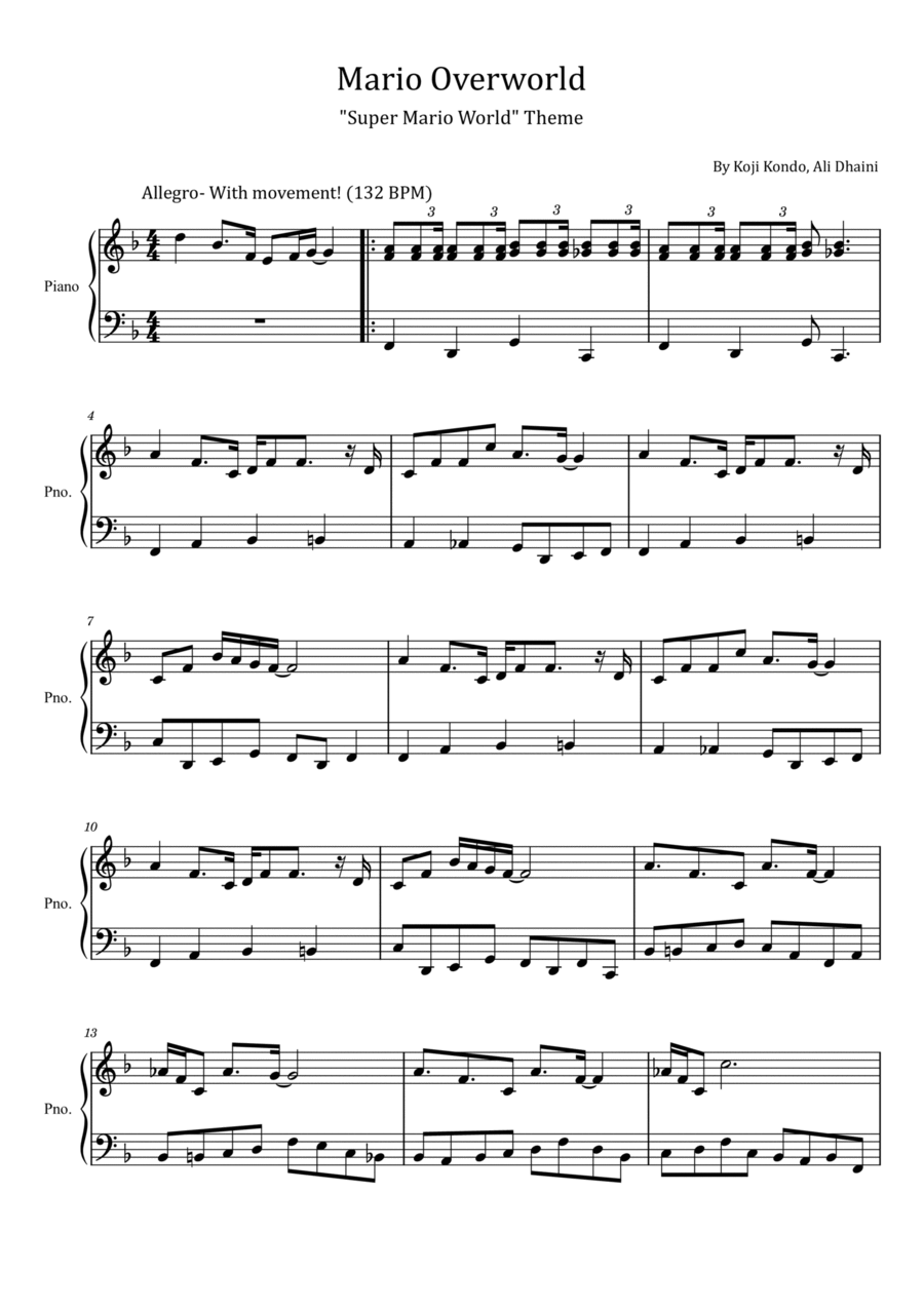 Mario Overworld Easy Piano scores gallery preview page 1