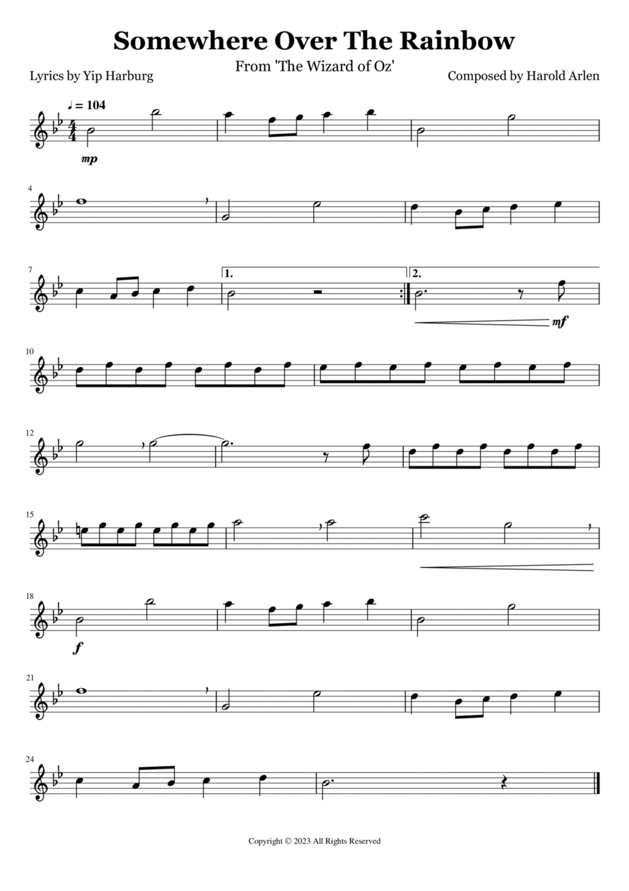 Somewhere Over The Rainbow Flute Solo scores gallery preview page 1