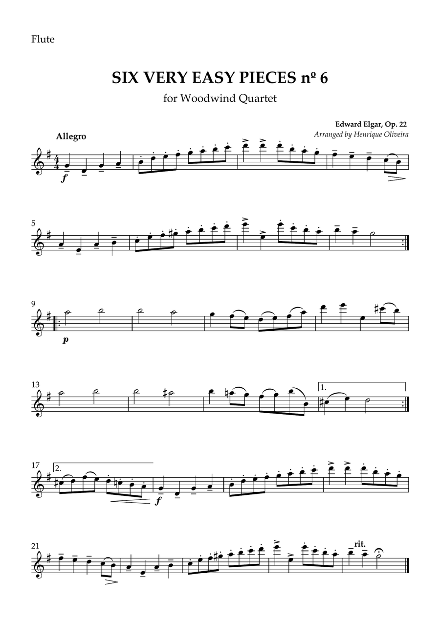 Six Very Easy Pieces nº 6 (Allegro) - For Woodwind Quartet Woodwind Quartet scores gallery preview page 4