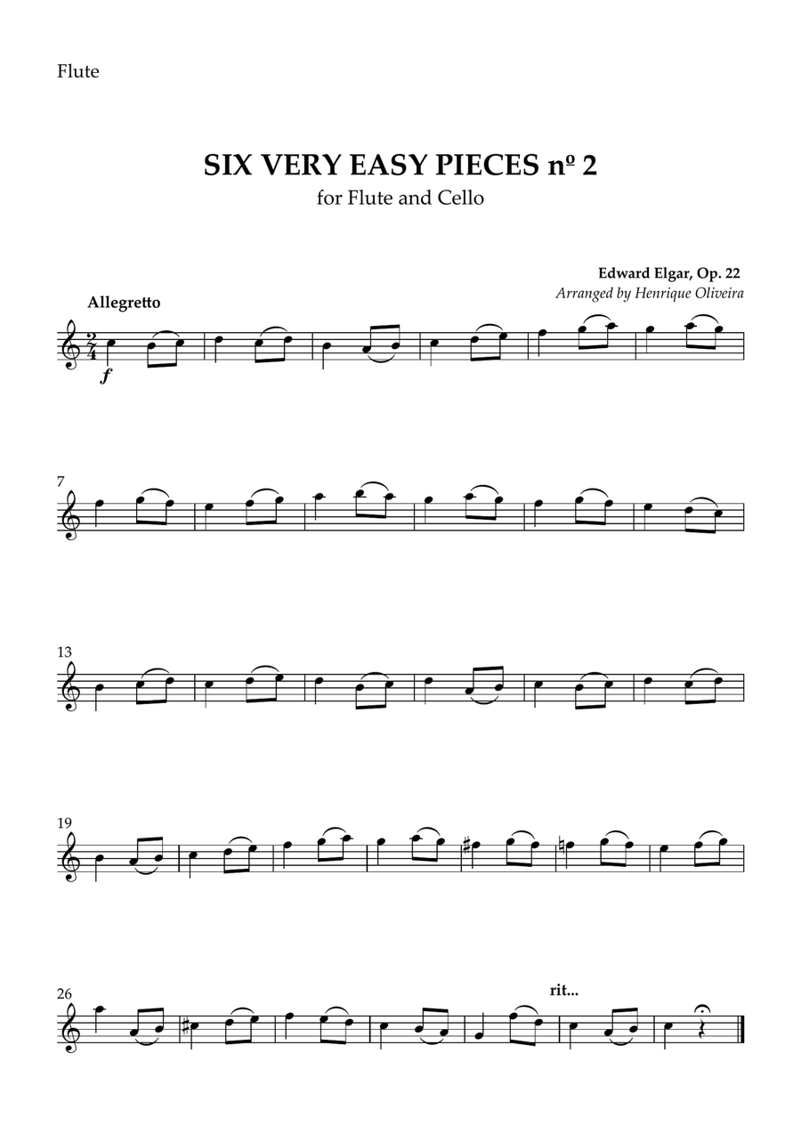 Six Very Easy Pieces nº 2 (Allegretto) - Flute and Cello Chamber Music scores gallery preview page 2