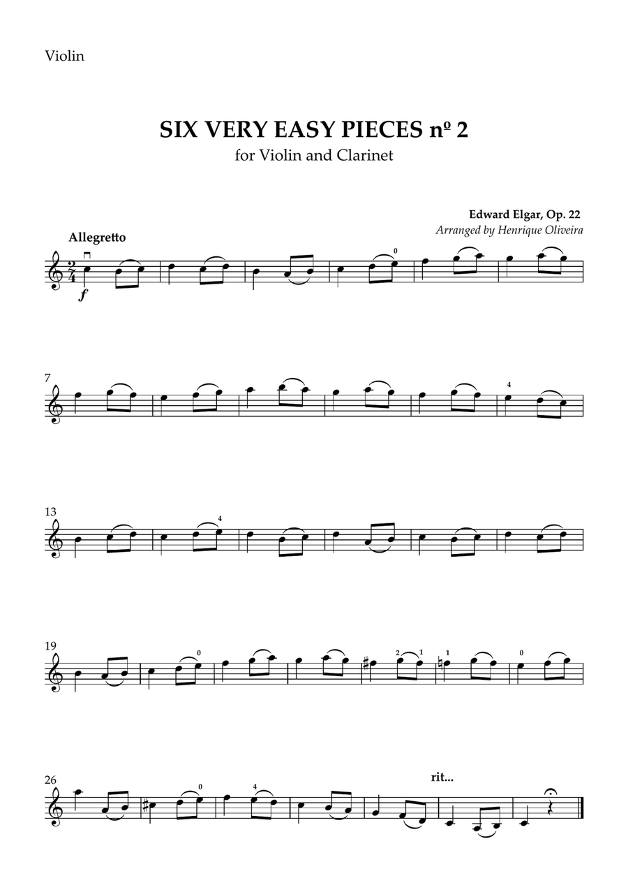Six Very Easy Pieces nº 2 (Allegretto) - Violin and Clarinet Chamber Music scores gallery preview page 2