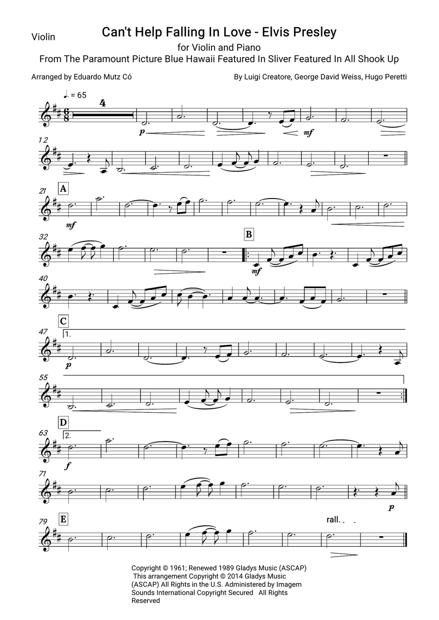 Can't Help Falling In Love Violin Solo scores gallery preview page 4