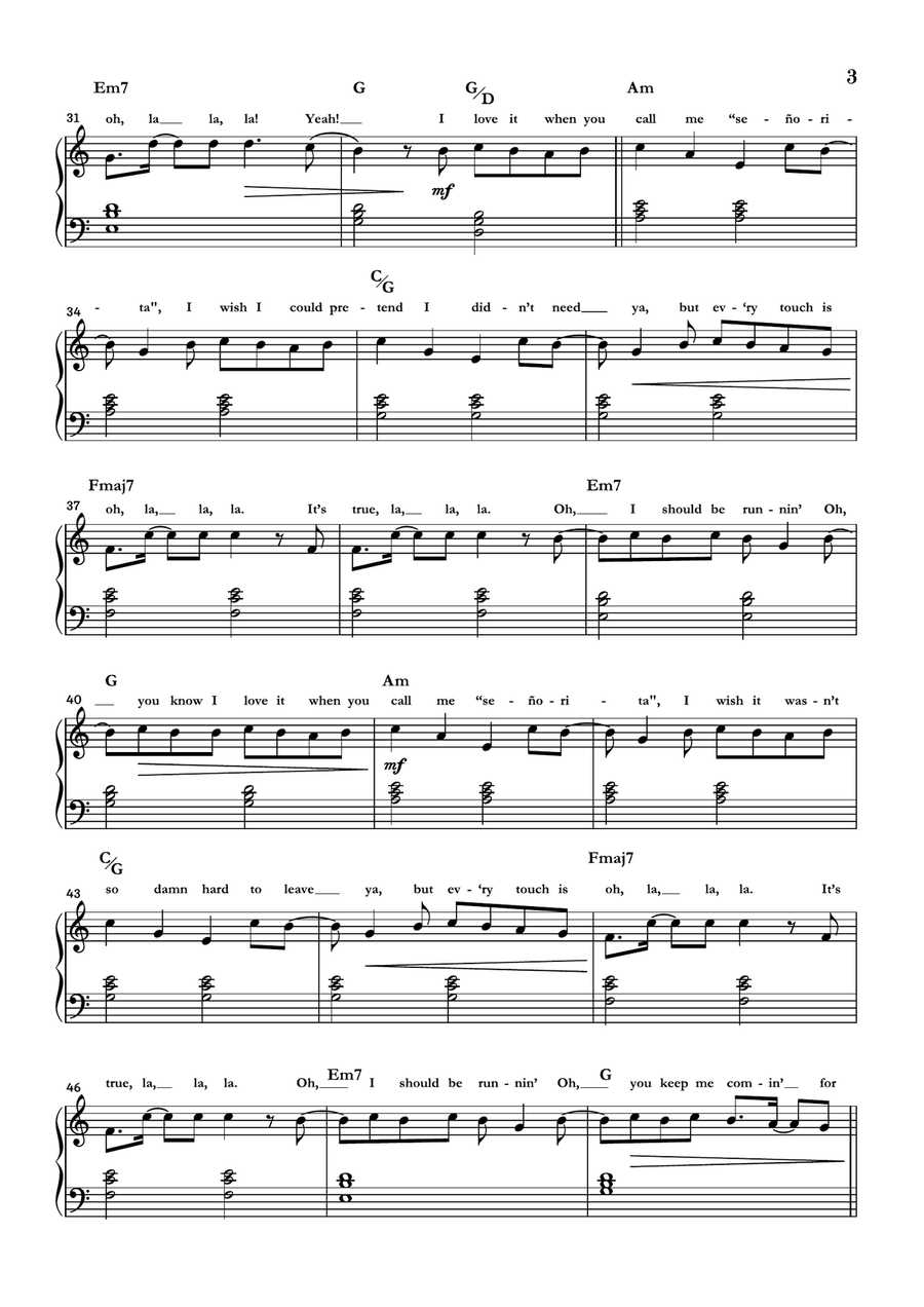 Señorita Easy Piano scores gallery preview page 3