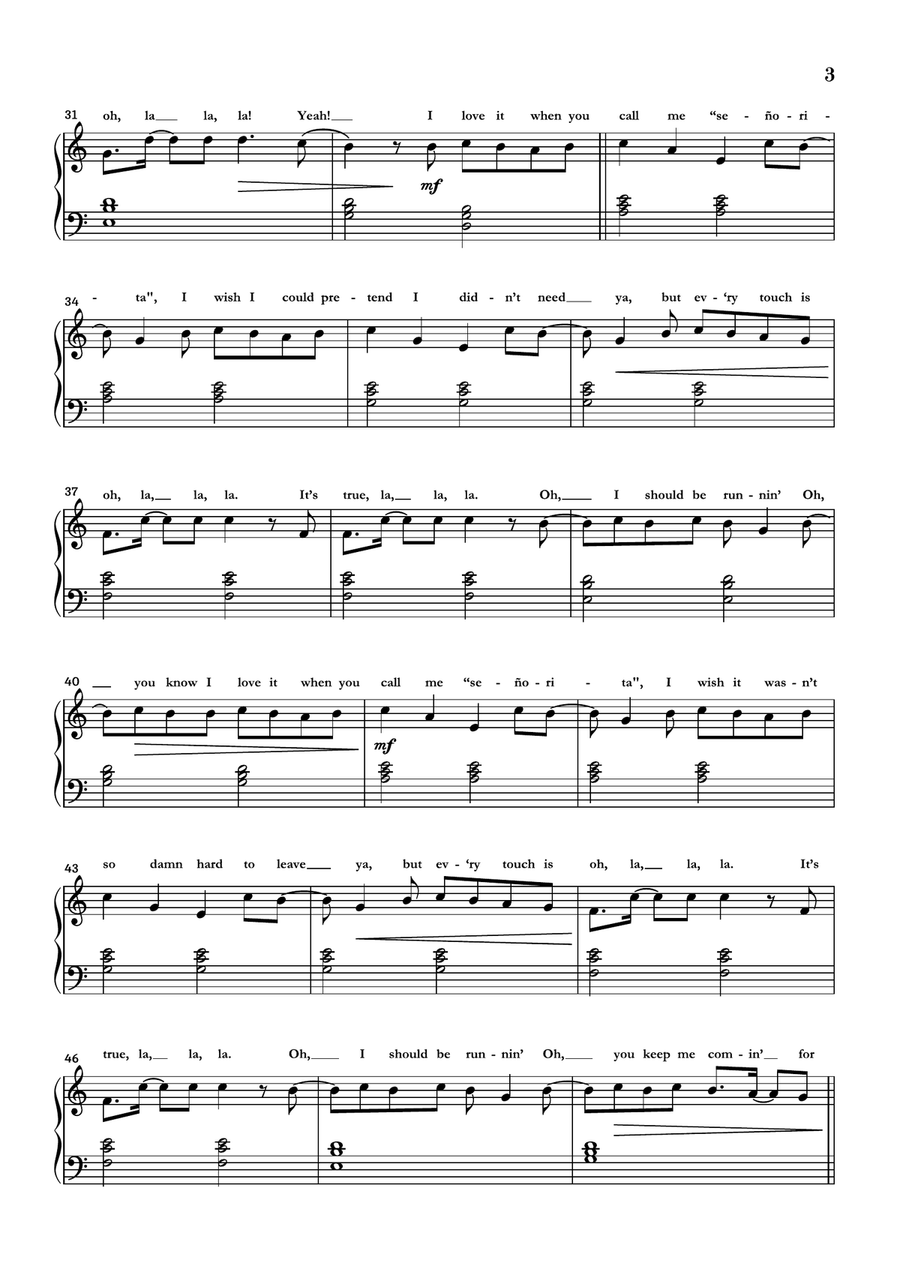 Señorita Easy Piano scores gallery preview page 3