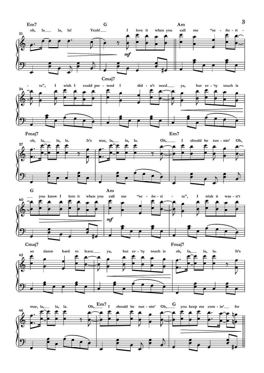 Señorita Piano Solo scores gallery preview page 3