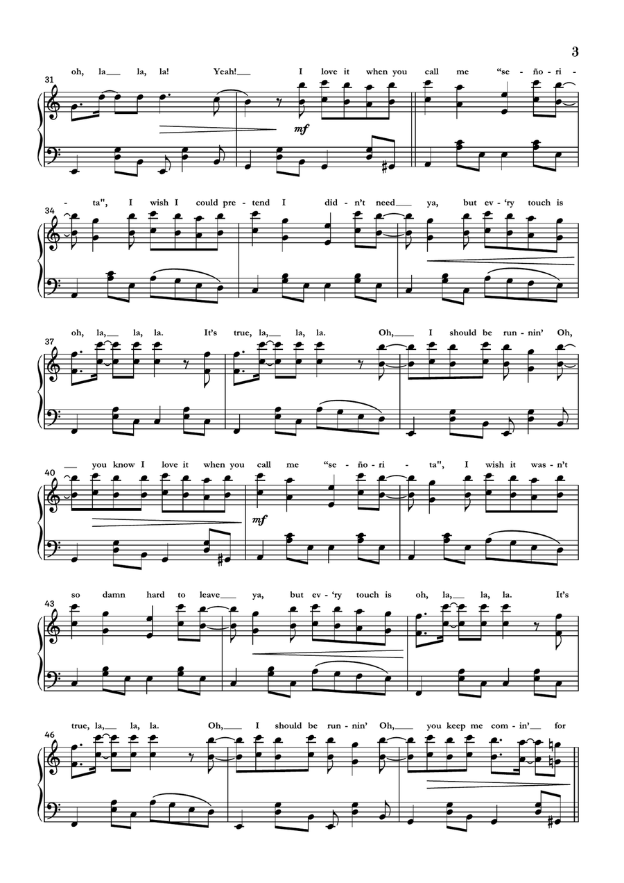 Señorita Piano Solo scores gallery preview page 3