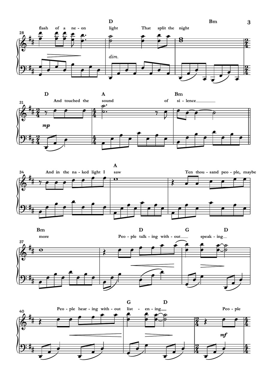 The Sound Of Silence Piano Solo scores gallery preview page 3