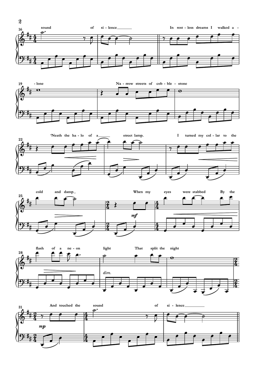 The Sound Of Silence Piano Solo scores gallery preview page 2