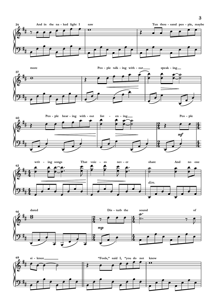 The Sound Of Silence Piano Solo scores gallery preview page 3