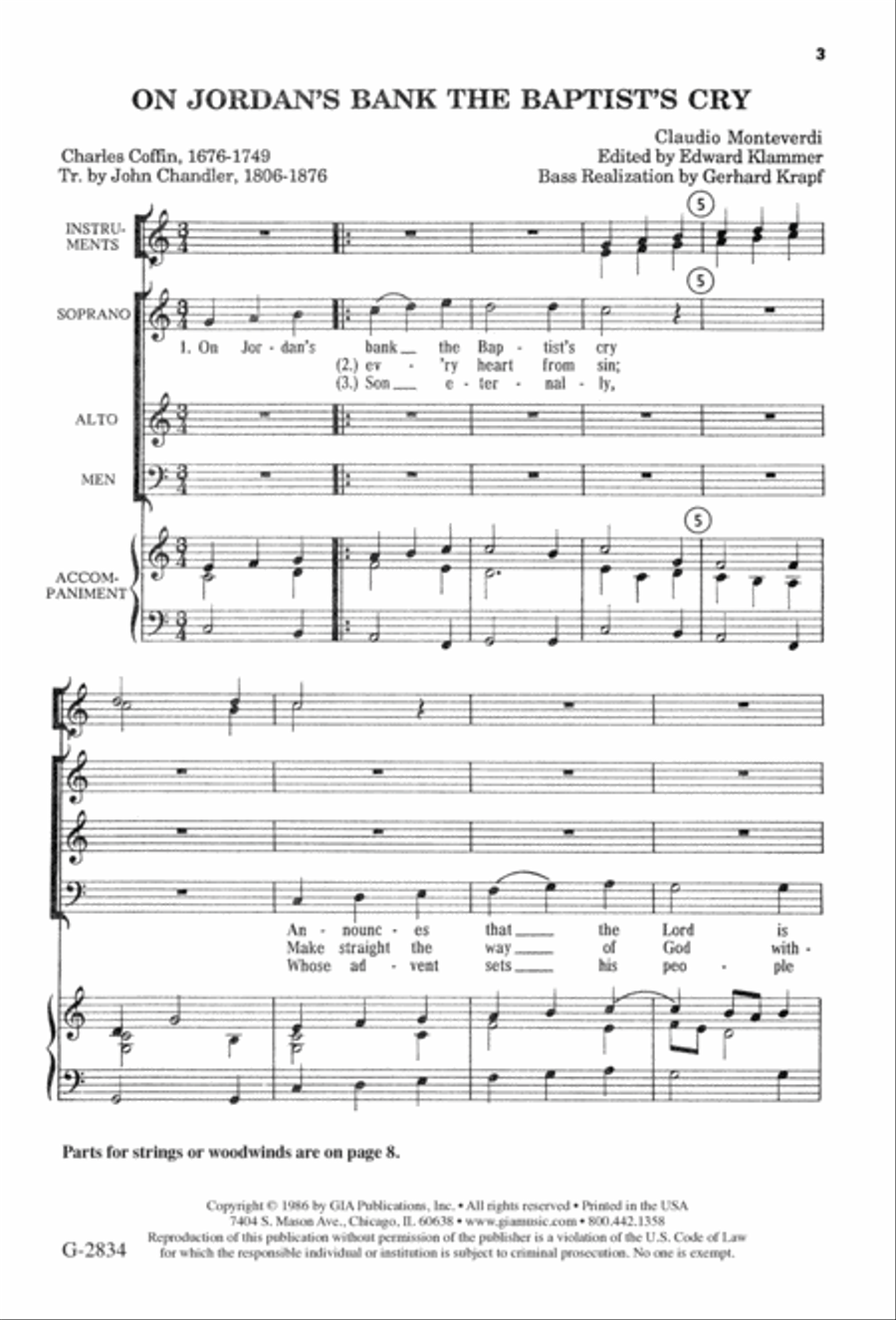 On Jordan's Bank the Baptist's Cry | Download Edition 3-Part scores gallery preview page 3