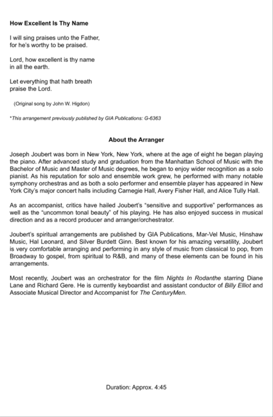 How Excellent Is Thy Name | Download Edition 4-Part scores gallery preview page 2