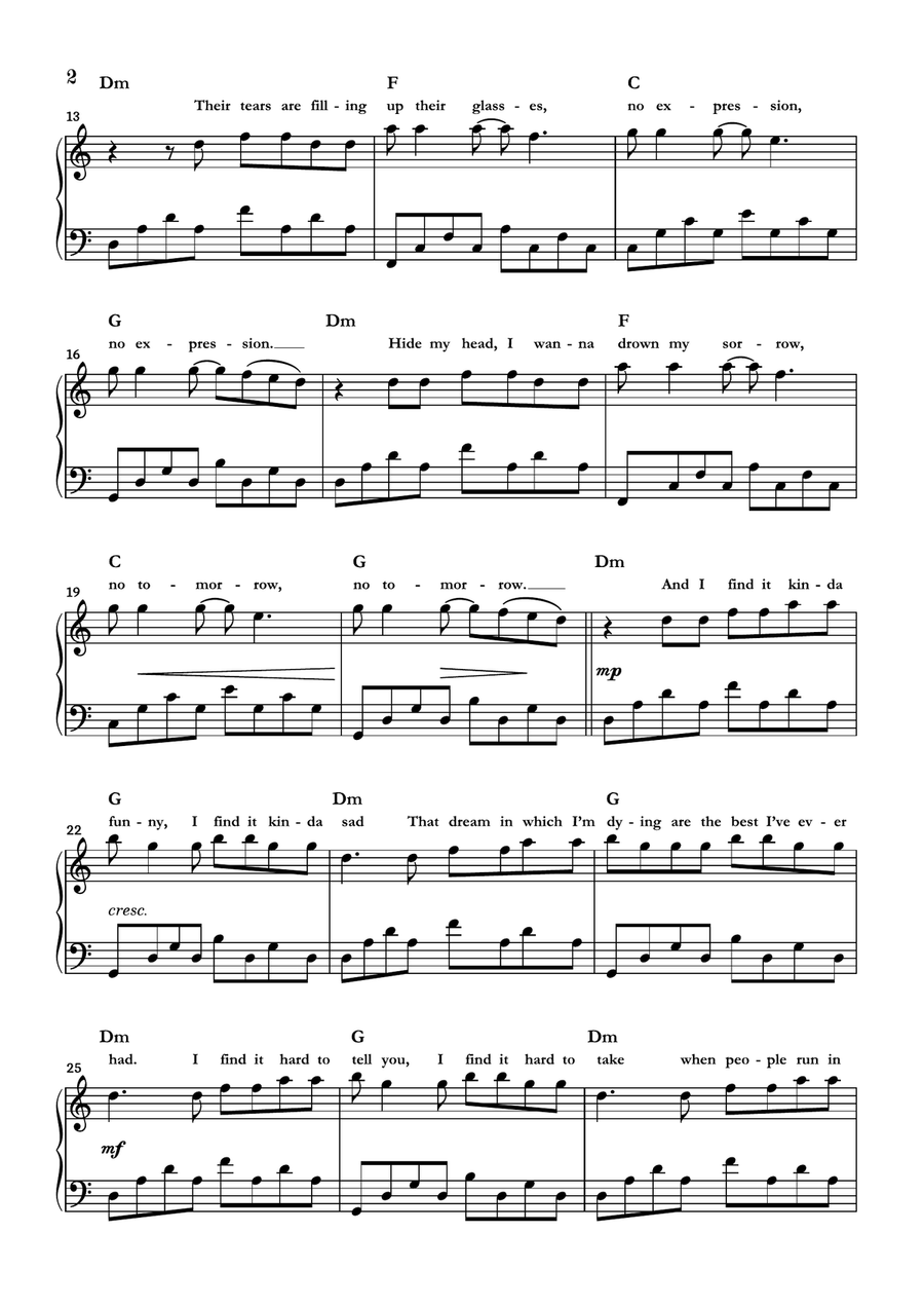 Mad World Piano Solo scores gallery preview page 2