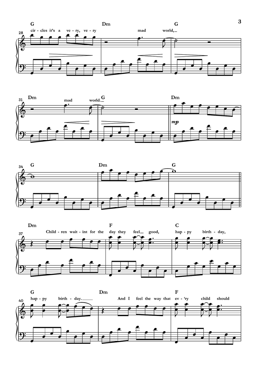 Mad World Piano Solo scores gallery preview page 3