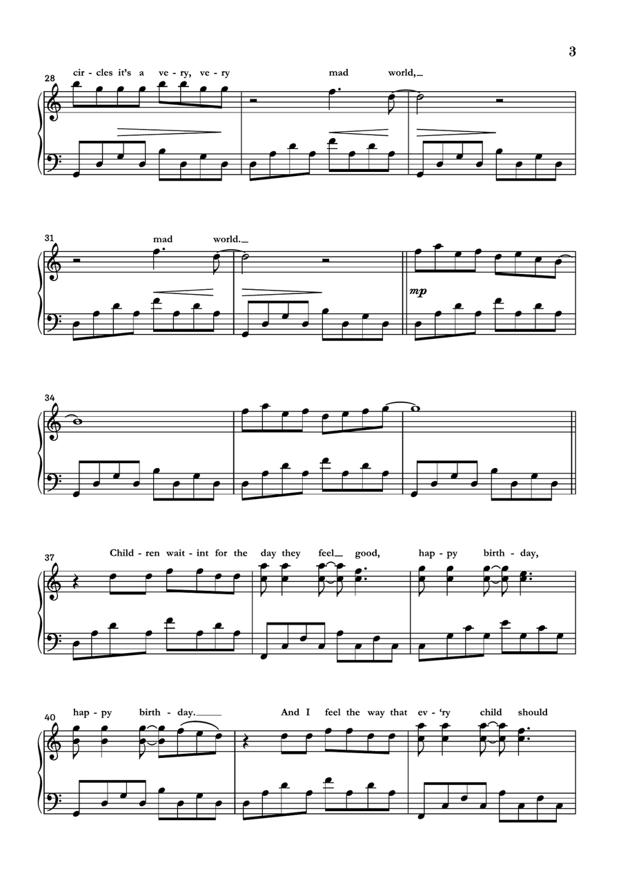 Mad World Piano Solo scores gallery preview page 3