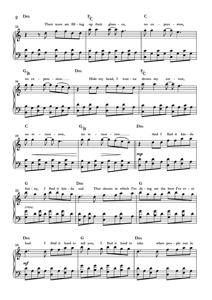 Mad World Piano Solo scores gallery preview page 2
