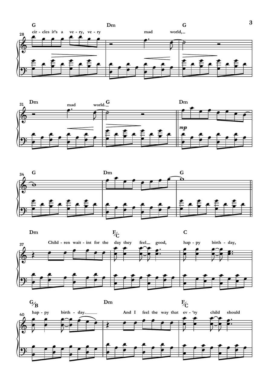 Mad World Piano Solo scores gallery preview page 3